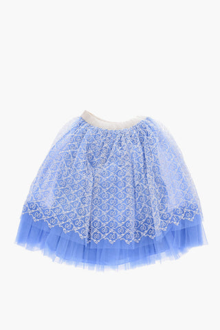 Gonna in Tulle con Ricamo Logo All Over
