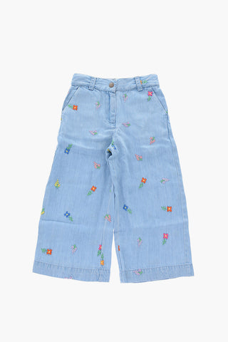 Pantaloni TINY in Denim con Ricamo Fiori