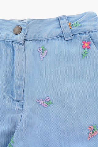 Pantaloni TINY in Denim con Ricamo Fiori