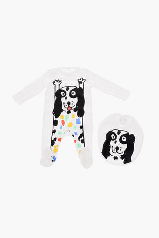 printed romper suit and bib set