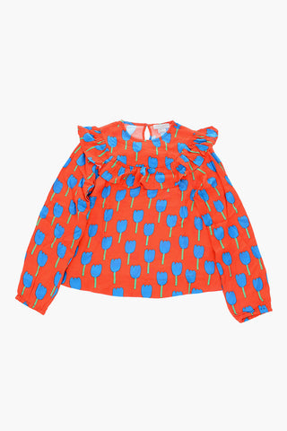 All Over Printed Tulips Frilled Top