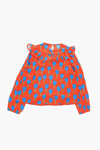 All Over Printed Tulips Frilled Top