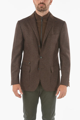 ID Wool and Cashmere Houldstooth Blazer with Patches