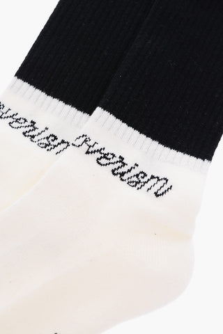 Two-Tone Long Socks with Logo-Embroidery