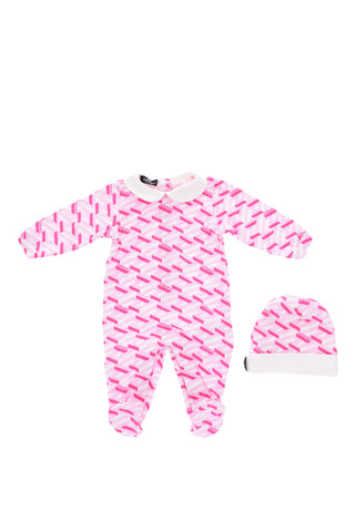 printed romper suit and beanie set