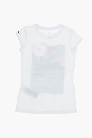 T-shirt Girocollo con Maxi Stampa Glitter