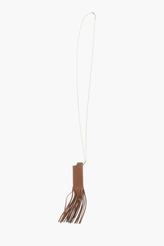 collana in pelle e ottone con frange e pendente porta accendino