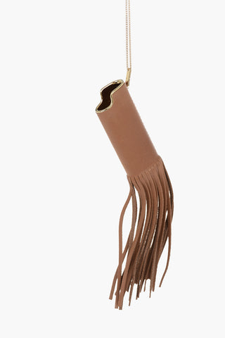 collana in pelle e ottone con frange e pendente porta accendino