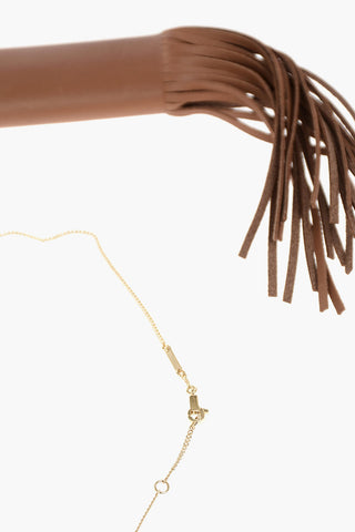 collana in pelle e ottone con frange e pendente porta accendino