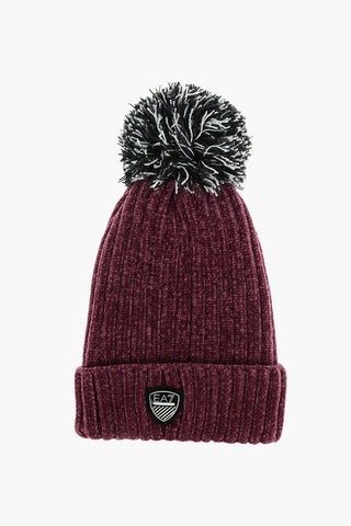 EA7 Velour Beanie Hat with Pom-pon