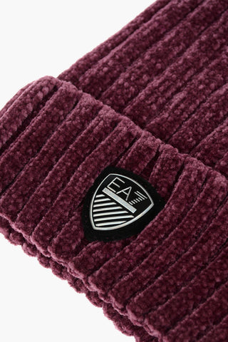 EA7 Velour Beanie Hat with Pom-pon