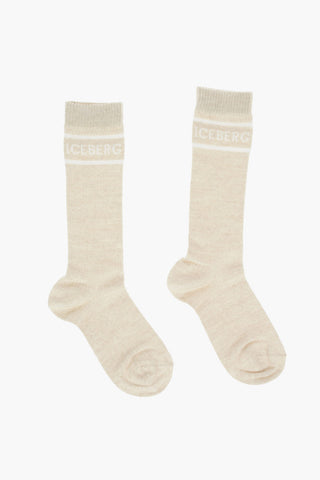 Wool Bleng Long Socks with Lettering Logo