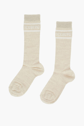 Wool Bleng Long Socks with Lettering Logo