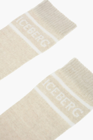 Wool Bleng Long Socks with Lettering Logo