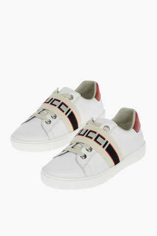 Logoed Elastic Band Leather Sneakers