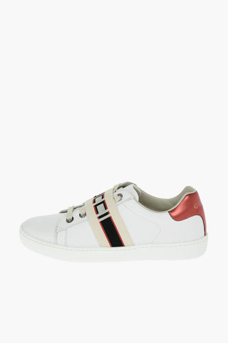 Logoed Elastic Band Leather Sneakers