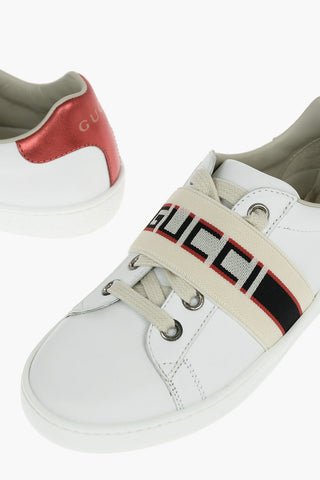 Logoed Elastic Band Leather Sneakers