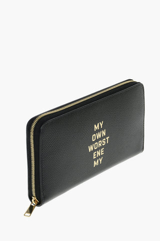 Textured Leather Wallet with Writing