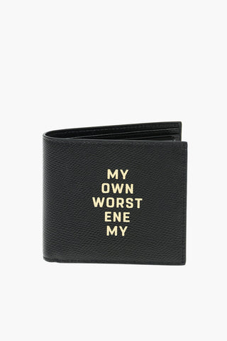 Textured Leather Wallet with Writing