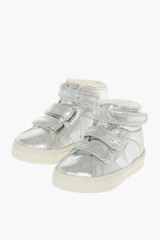 Fur inner metallic leather high top sneakers