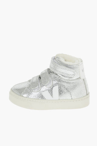 Fur inner metallic leather high top sneakers