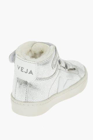 Fur inner metallic leather high top sneakers