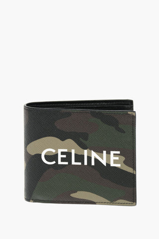 logo printed camouflage leather wallet