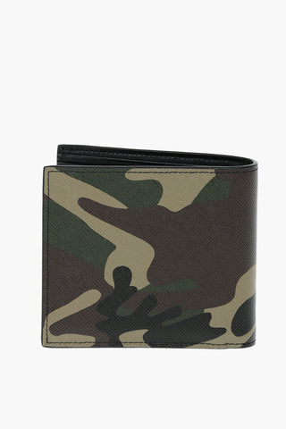 logo printed camouflage leather wallet
