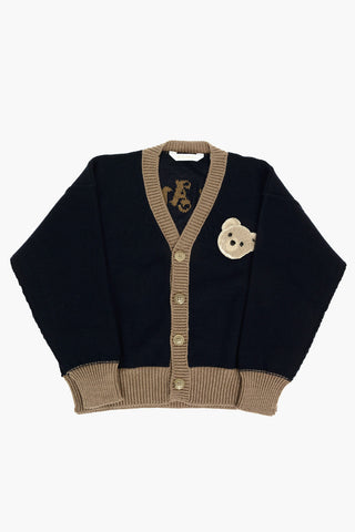 V-Neck Cardigan with Teddy Embroidery