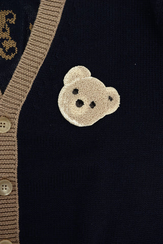 V-Neck Cardigan with Teddy Embroidery