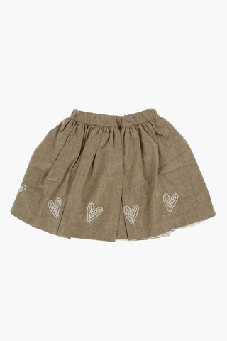 Heart Embroidered JUPE BRODEE SUZON Flared Skirt