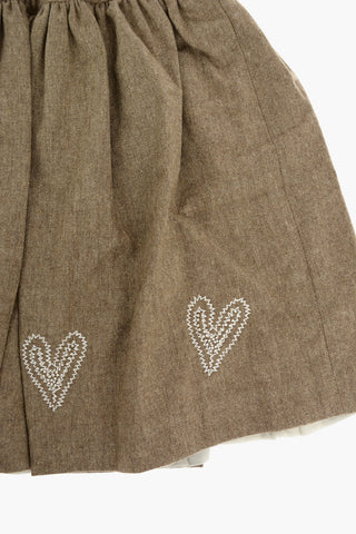 Heart Embroidered JUPE BRODEE SUZON Flared Skirt