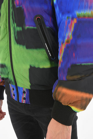 Abstract Printed W-ON-AOP Padded Puffer with Removable Hood