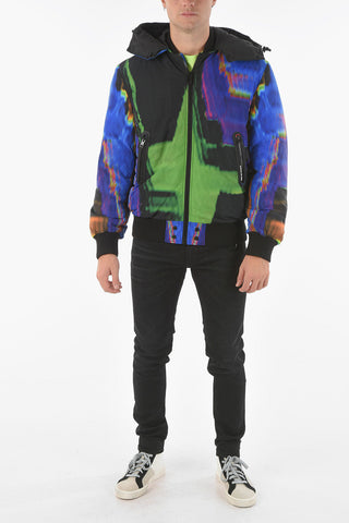 Abstract Printed W-ON-AOP Padded Puffer with Removable Hood