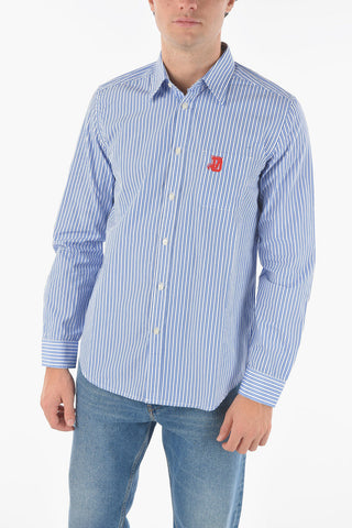 Unbalanced Striped S-MOI-R-STR Shirt with Embroidered Logo