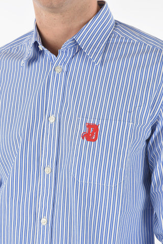 Unbalanced Striped S-MOI-R-STR Shirt with Embroidered Logo