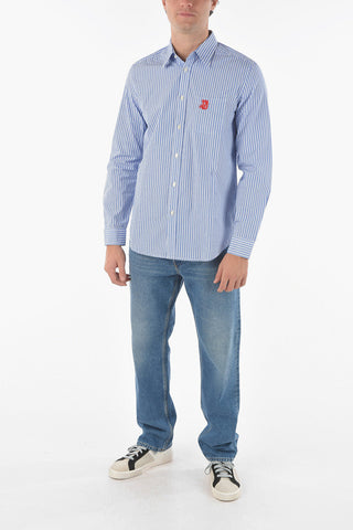 Unbalanced Striped S-MOI-R-STR Shirt with Embroidered Logo