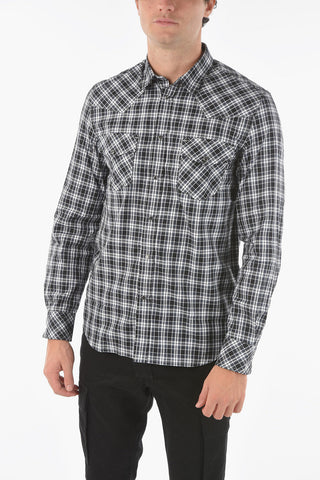 Plaid Checkered S-EAST-LONG-O Shirt with Double Breast Pocket