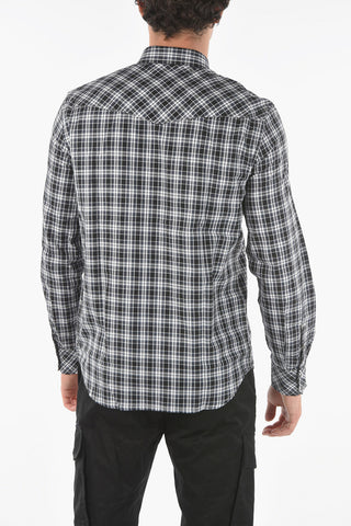 Plaid Checkered S-EAST-LONG-O Shirt with Double Breast Pocket