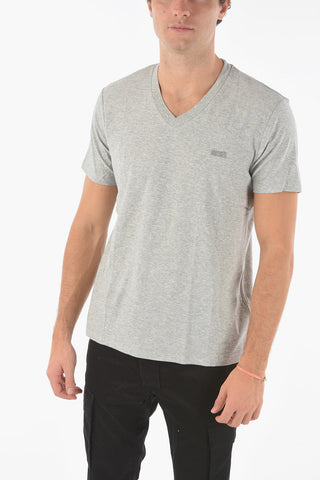 Embossed Lettering Logoed T-RANIS-NEW2 V-neck T-shirt