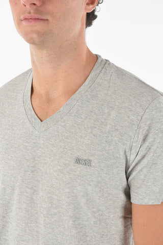 Embossed Lettering Logoed T-RANIS-NEW2 V-neck T-shirt