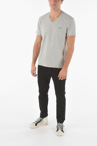 Embossed Lettering Logoed T-RANIS-NEW2 V-neck T-shirt