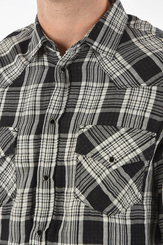 Fringed Hems S-EAST-LONG-TUB Checkered Shirt with Double Breast Pocket