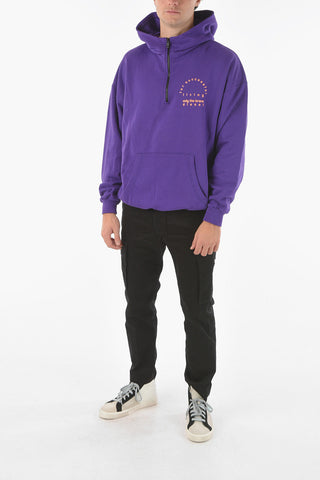 Printed S-UMMERZ Half-zip Hooded Sweatshirt with Maxi Pocket