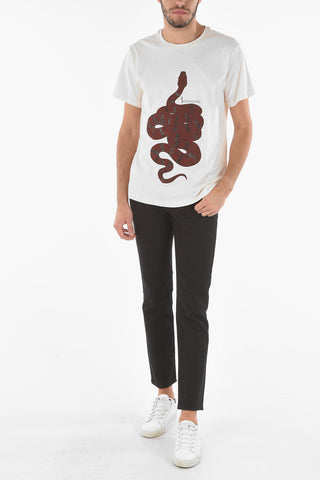 T-shirt girocollo con stampa serpente