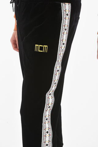 Joggers in velour con banda laterale a contrasto