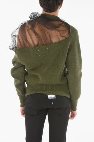 MM10 Maglia in Lana con Scollo a V e Dettaglio Mesh