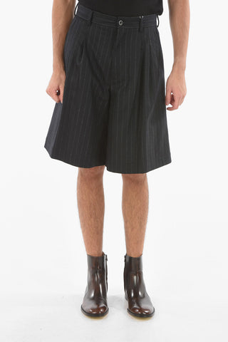 MM10 Shorts Gessati in Lana Vergine a Due Pinces