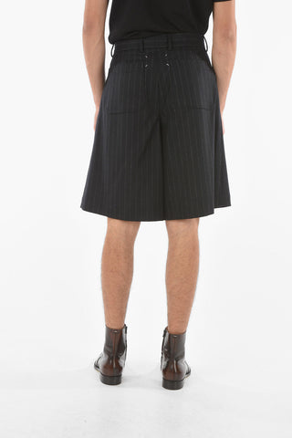 MM10 Shorts Gessati in Lana Vergine a Due Pinces