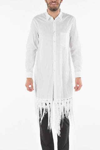 HOMME PLUS Fringed Hem Maxi Shirt